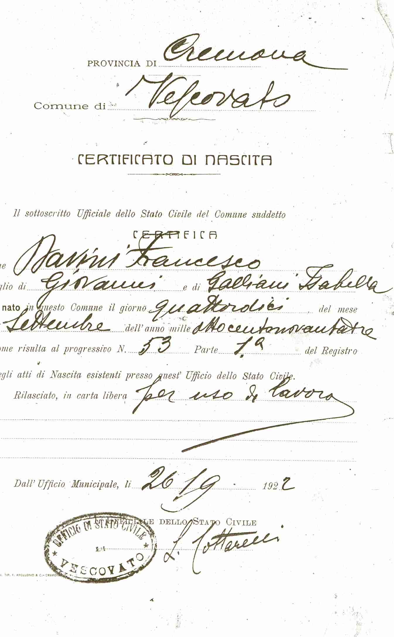 registro nascita matrimonio morto italia